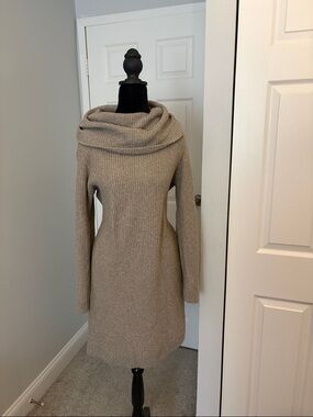 Rachel Zoe Beige Cowl Neck Knit Sweater Dress
